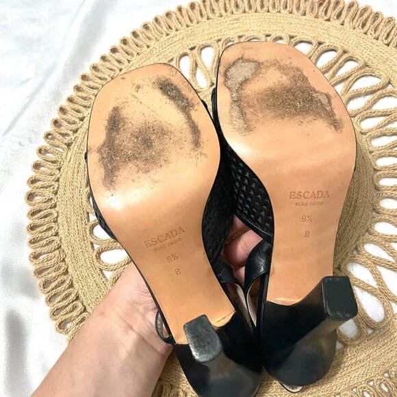 Escada Vintage Black Leather Heels with Strap Size 9.5B - Picture 5 of 9